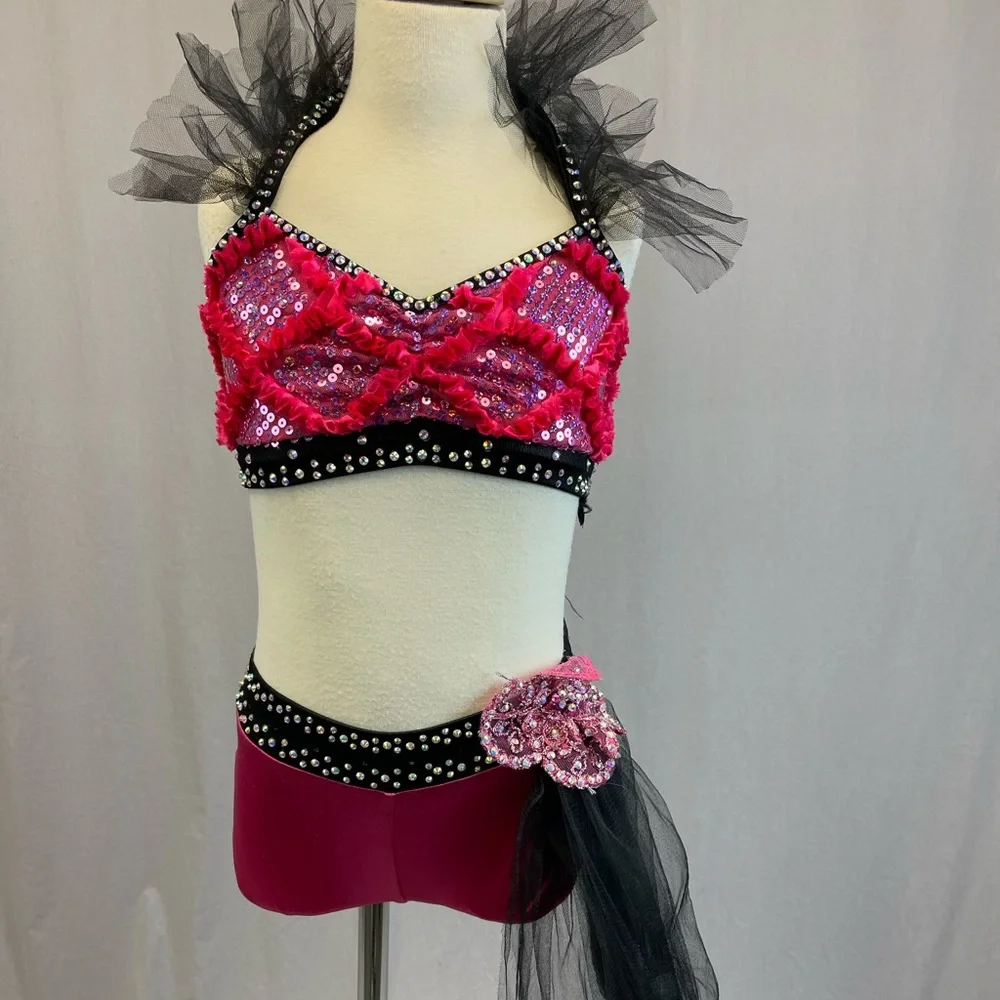 HLC Newlook pink black 2pc dance costume Youth medium